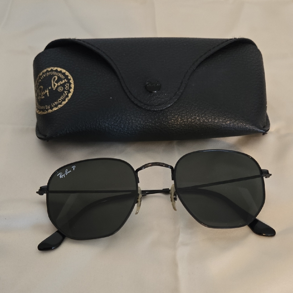 Ray-Ban Hexagonal Black Sunglasses with Case